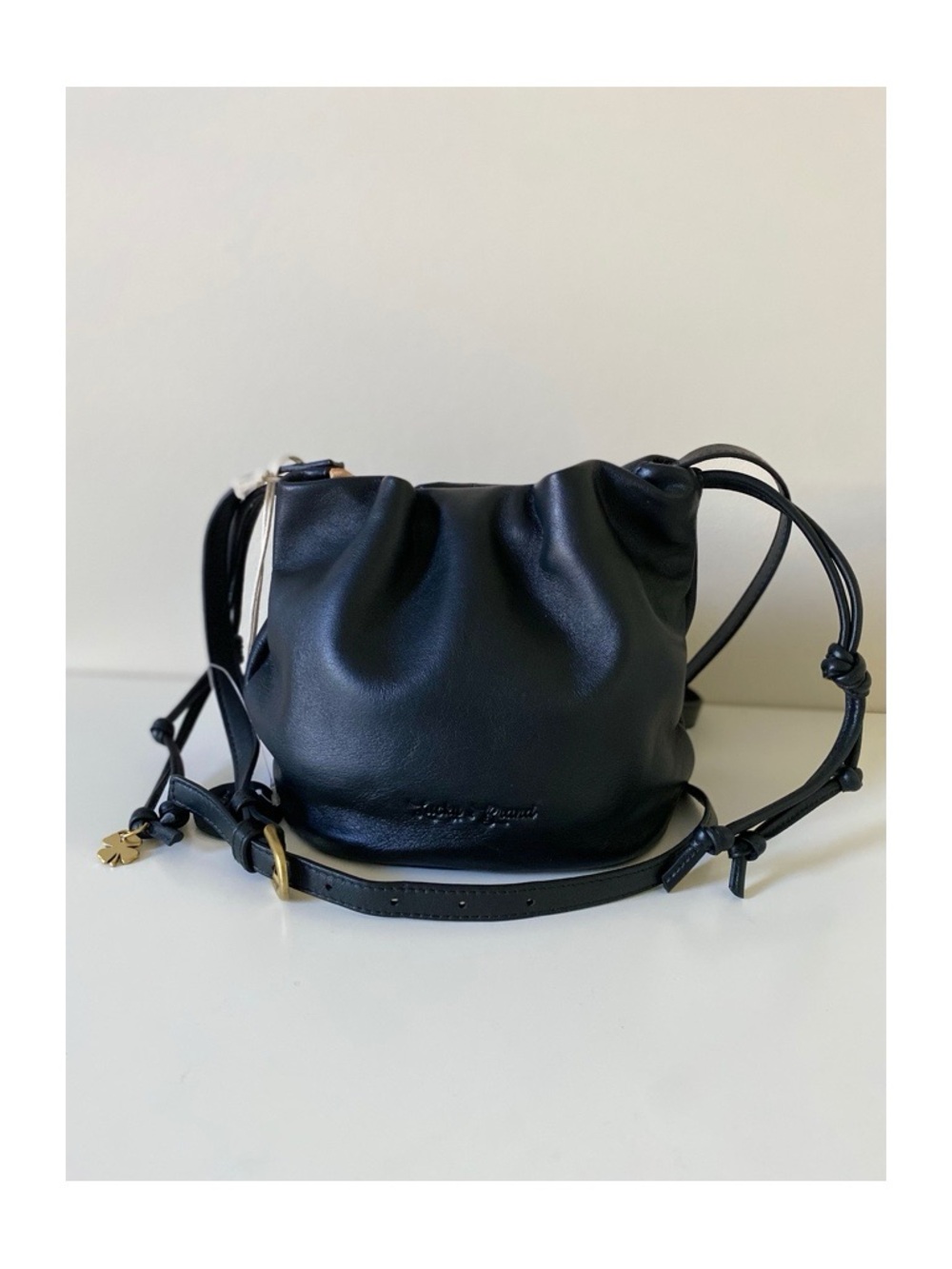Lucky Brand Tess Drawstring Leather Bucket Bag- Black